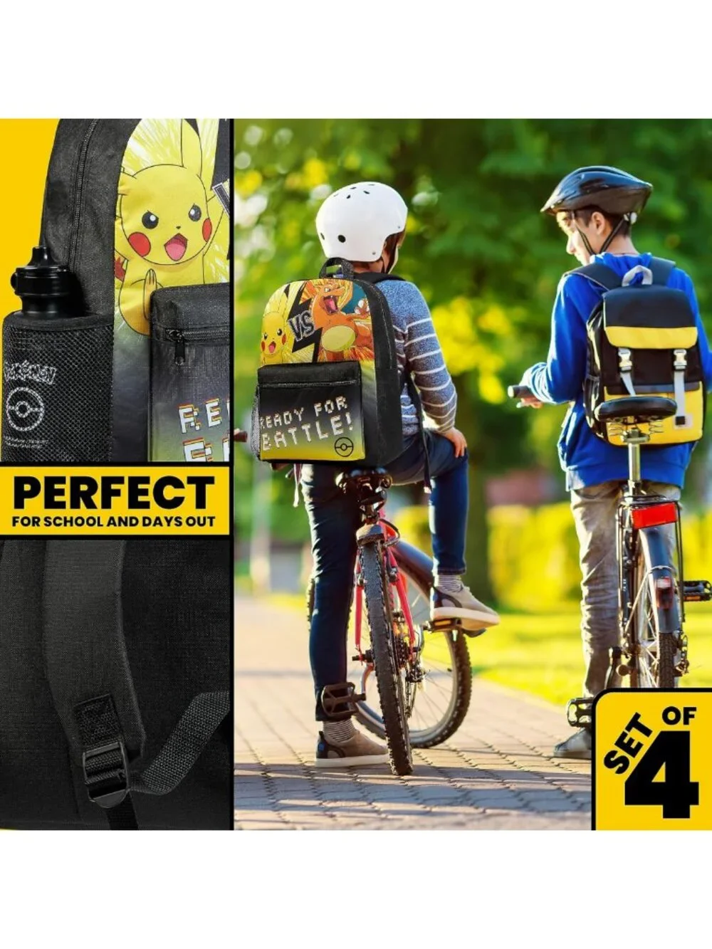 Kids Anime Backpack Set - 4 Pcs with Water Bottle, Pencil Case & Lunch Bag